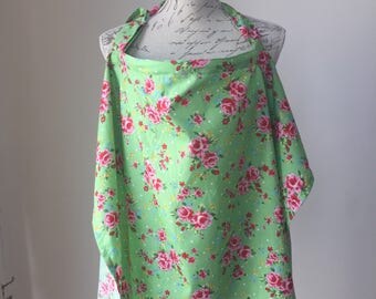 Nursing cover in vintage floral green, breastfeeding cover, breastfeeding apron, nursing apron, new mum gift accessories , babyshower, baby