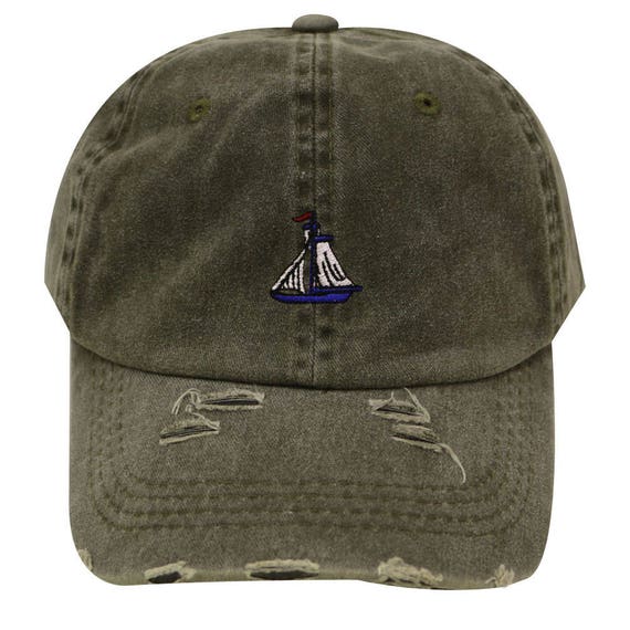 Capsule Design Boat Vintage Ripped Cotton Baseball Caps Olive