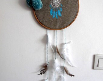 Dream catcher in natural linen and acrylic paint