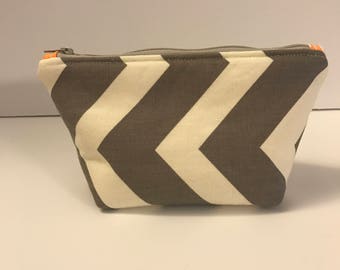 Small Zippered Pouch - Make-up Bag - Chevron Zippered Pouch - Pouch with zipper - Cosmetic Bag - Travel Bag - Grey Chevron Make-up Bag