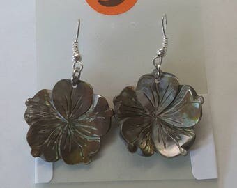 Carved Abalone Flower Earrings - Tab Edge