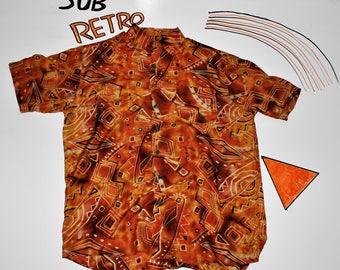 Jazzy Orange Vintage Retro Shirt 100% Pure Silk by Kingsfield