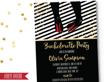 Bachelorette Party Invitation, Bachelorette Party Invite, Bachelorette Weekend, Black Gold Bachelorette Party Invite, Christian Louboutin