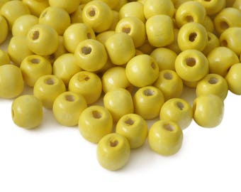200 wooden beads 10 x 9 mm, yellow