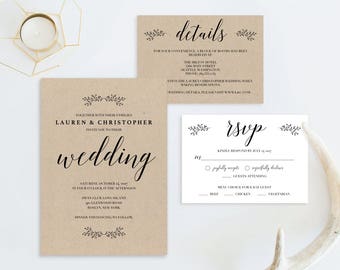 Rustic Wedding Invitation Printable Wedding Invitation Set Template Cheap Invitations DIY Invitations PDF Instant Download Invitation Suite