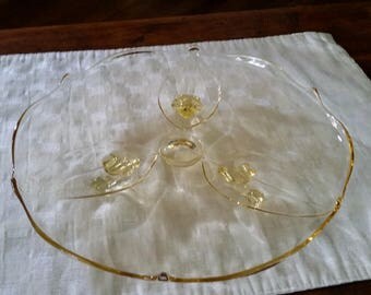 Lancaster Glass Yellow Topaz 3 Toed Footed Cake Plate Stand