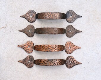 vintage Tudor reproduction copper over iron drawer pulls / hammered copper/iron drawer pulls - quantity available