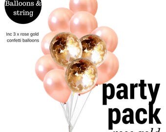 Bulk 12 Pack Rose Gold Balloons DIY Party Pack mix 30cm with Rose Gold and rose gold confetti Balloon
