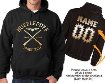 Hufflepuff Quidditch Potter Hoodie T-shirt Team Seeker Captain Hooded Sweatshirt Customize Back Name And Number, Unisex S - XXL