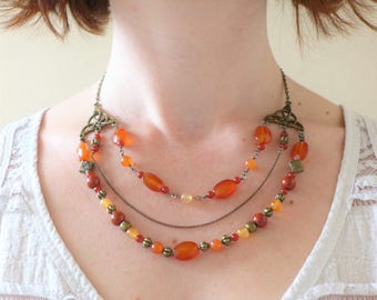 Multirang carnelian, red Jasper and agate necklace