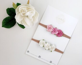 Baby headband, baby girl, newborn headband, baby girl headbands, newborn photo prop, floral headband, flower crown, flower headband