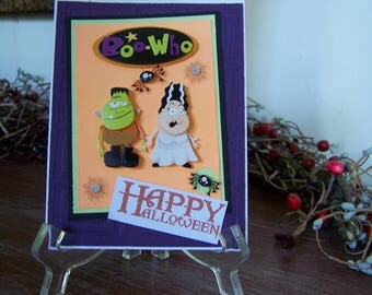 Handmade Halloween Frankenstein and Bride of Frankenstein greeting card