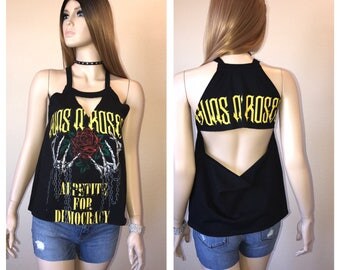 Small Guns n Roses Shirt Band T Sexy Cut Concert sexy rock alternative Altered reconstructed Womens