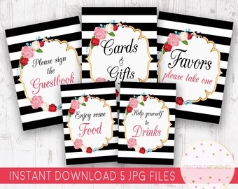 Bridal shower signs instant download, Kate spade bridal shower signs, Bridal shower bundle, 5 printable bachelorette party signs, PAW100