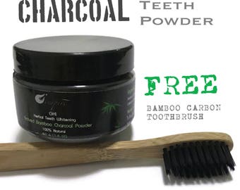 Herbal Teeth Whitening Active Bamboo Charcoal Powder. 100% Natural and Herbal Teeth Whitening.PLUS Free Bamboo Toothbrush.