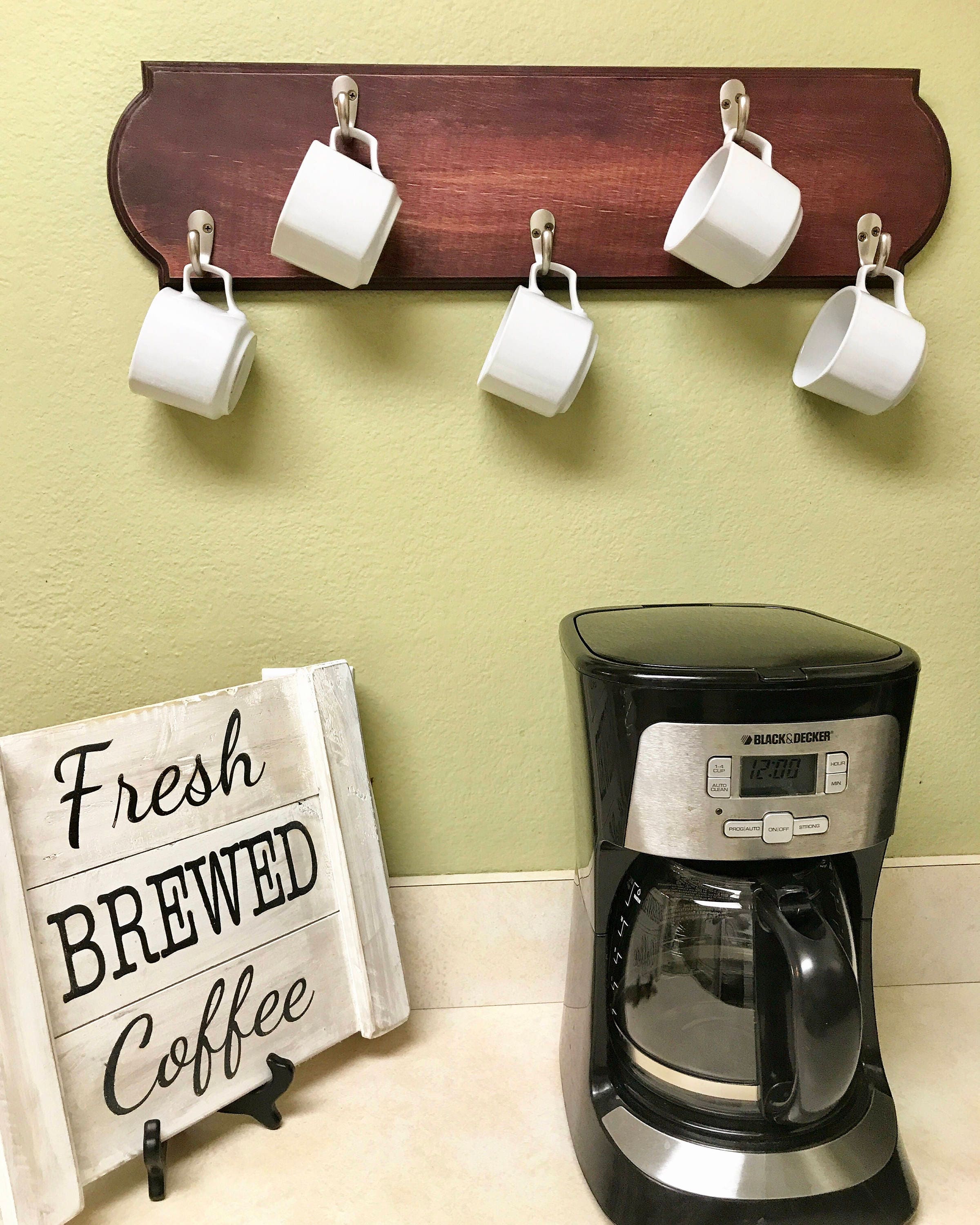 Coffee Mug Cup Wooden Display Holder Coffee Swing Black Cherry