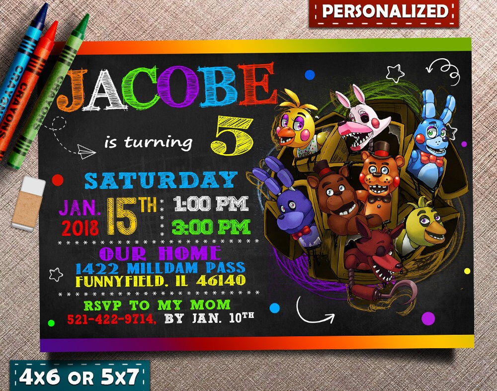Five Nights At Freddy's Invitation FNAF Birthday Five