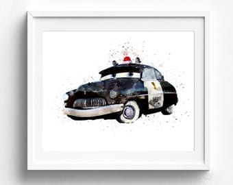 Sheriff Print, Disney Cars, Nursery Wall Art, Disney Pixar Cars, Nursery Decor, Disney Cars Art Print, Disney Print, Disney Watercolor