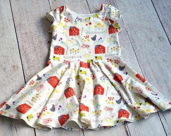 Farm Dress. Barnyard Dress. Baby Dress. Toddler Dress. Little Girl Dress. Twirl Dress. Twirly Dress. Play Dress. Comfy Dress.
