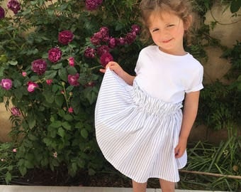 Skirt white Valentine blue Pinstripe 2 to 6 years
