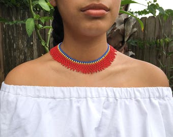 Red Beaded Collar Necklace