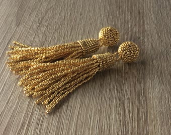 Gold beaded tassel earrings, weddin earrings, statement seed beads earrings, tassle earings, bridesmaid gift for her,bridesmaids jewelry