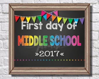 First Day of Middle School Sign || Rainbow || Banner || Polka Dots || 2017 || Teacher || First Day of School || Back to School