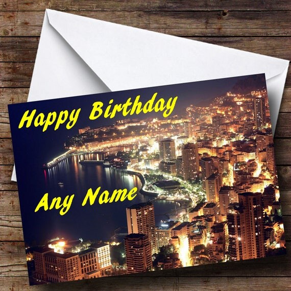 Monaco At Night Personalised Birthday Card