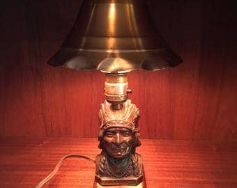 Homemade Native American Indian Chief Lamp with Copper Shade