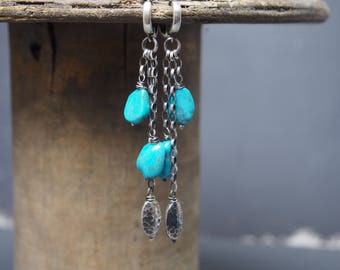 Turquoise 925 oxidized sterling silver earrings, Bali silver