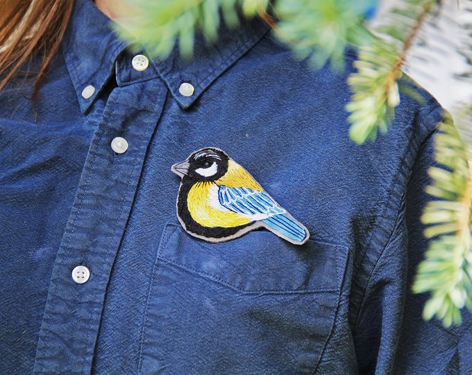 Woodland Jewelry Yoga Boho Bird Brooch Pin Embroidered Bird lover gift Nature Anniversary Jewelry Personalized Gift Mom Daughter From