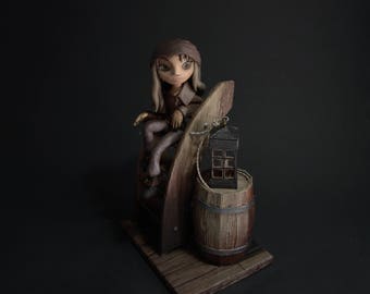 Boat stairway original cold porcelain sculpture and unique pirate Virginie Gribouilli