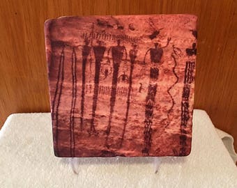 Pictograph, Rock Art, Petroglyph, Buckhorn UT, Petroglyph on tumbled Sandstone Tile With Six Inch Stand