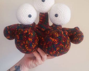 Crochet monster stuffed animal~ 3 eyed monster toy