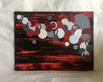 Red and Black Mixed Media Acrylic Painting 9x12