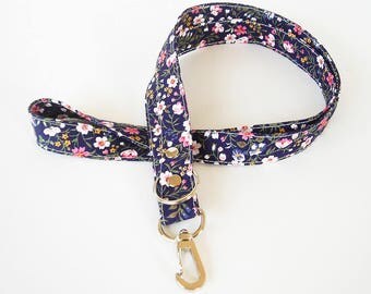 Navy Lanyard, Floral Fabric Lanyard, Work ID Holder, Key Lanyard, Teacher Lanyard, ID Badge Holder, Made To Order