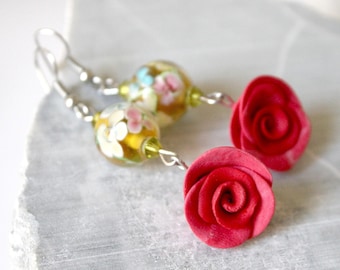 Pink and yellow flower earrings