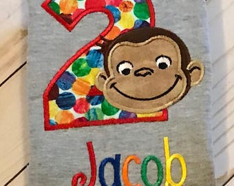 Curious George Birthday Shirt, Embroidered, Any Age!! **Fast Shipping**