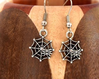 Antique silver Spider Web, antique silver Spider Web Clip earrings