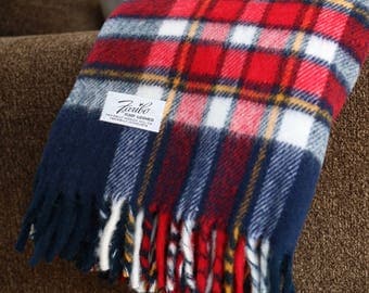Vintage Faribo Blue & Red Plaid Throw - Excellent Condition