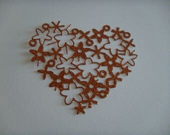 Heart shaped cutout flowers orange glitter