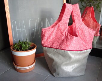 Pink liberty and Silver metallic linen tote bag