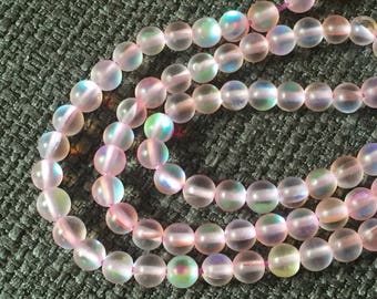 10 FLASH 6 mm beads, frosted PALE pink glass / round glass beads, fashion 2017 2018, kids pearl beads, little girls, aqua aura