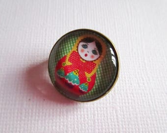 Small "Matrioshka" brooch, costume jewelry, bronze