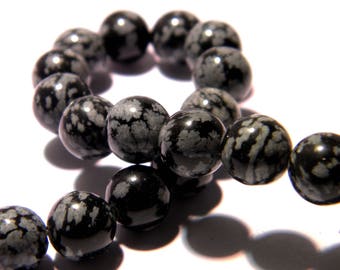 10 pearls Obsidian 8 mm - snowflake snow-gem stones-fine PG221