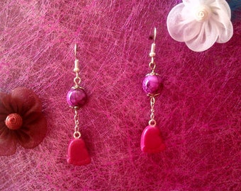 Earrings small foot fuchsia Fimo