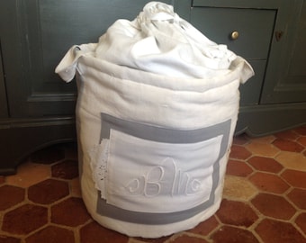 Pleas, old linen, napkin, grey and ecru handbag