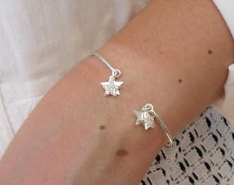 Sterling Silver Bangle, Sterling and cubic zirconia Silver Star charm bracelet