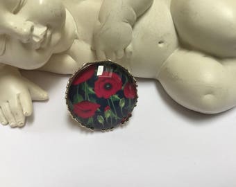 Round poppy ring silver