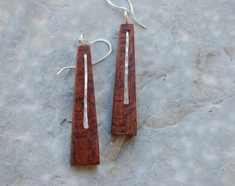 Earrings in sterling silver wire and wood niangon